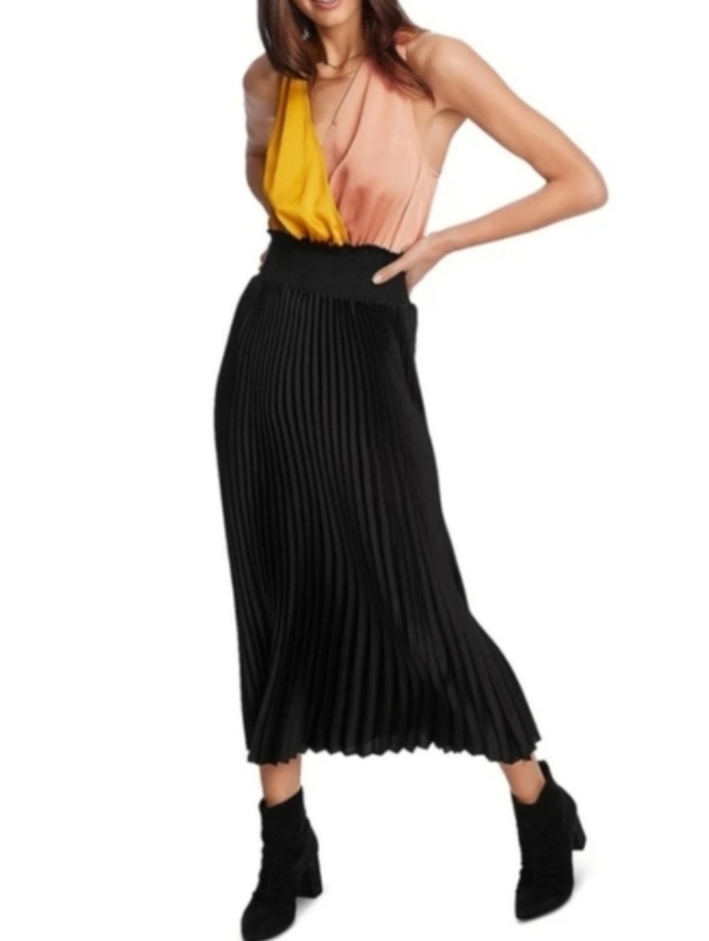 🔥1.STATE Pleated Colorblock Sleeveless Dress